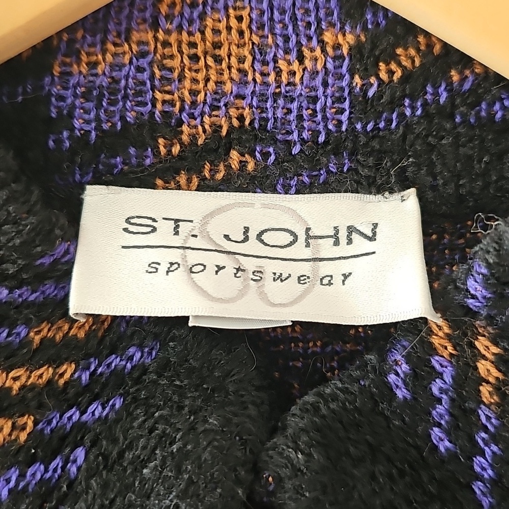 St. John Sportswear Purple & Black Plaid Knit Sweater Jacket M - Picture 2 of 7